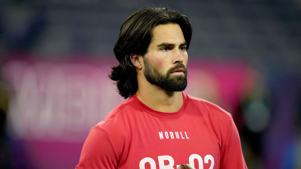 Hartman during the NFL scouting combine on March 2, 2024.